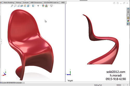 اموزش پیشرفته سالیدورک طراحی مدل صندلی منحنی شکل تمرین پیشرفته