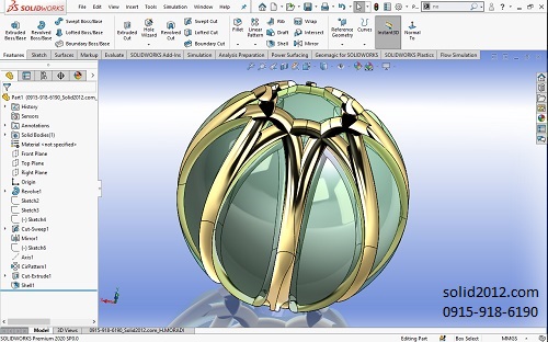 آموزش سالیدورک ۲۰۲۰ طراحی مدل گوی شیشه ای میله ای حفاظ دار